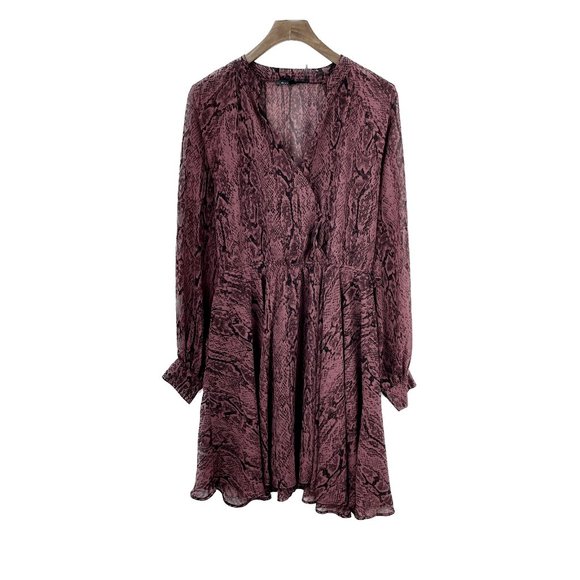 Dynamite Burgundy Dress Snake Animal Pattern Open Neck Dress Size M NWT - Picture 1 of 3